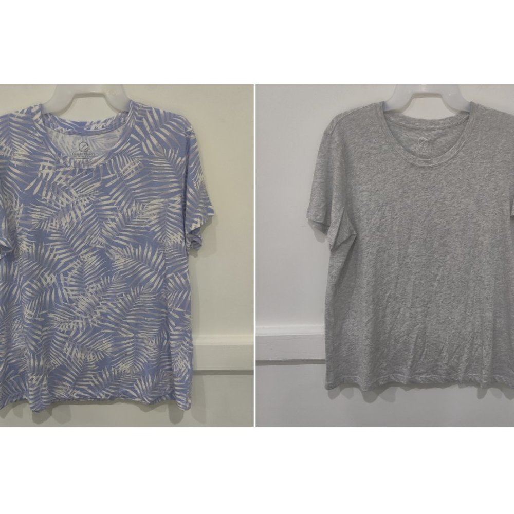 NWoT EcoThreads Women's 2 Pack T-Shirt Tropic Floral Size XL Blue/Gray $40 5D304